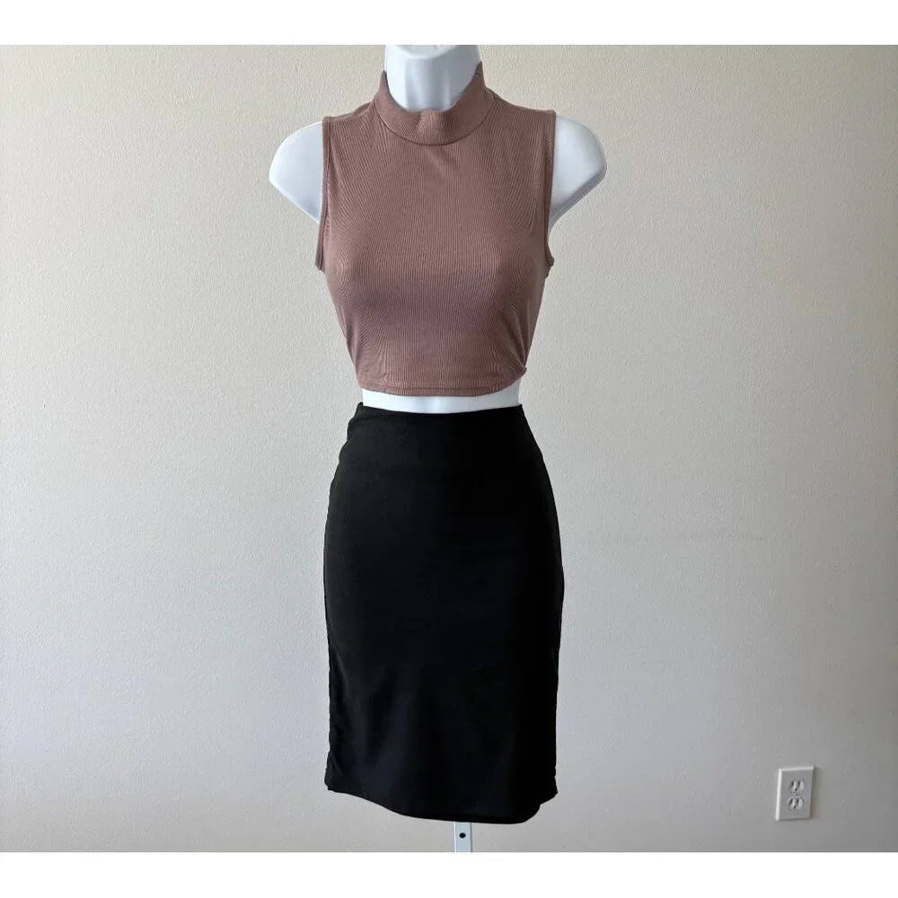 Mini Skirt Small BodyCon Gold Zip Adjustable Slit Streetwear Minimalist Preppy - Picture 1 of 15